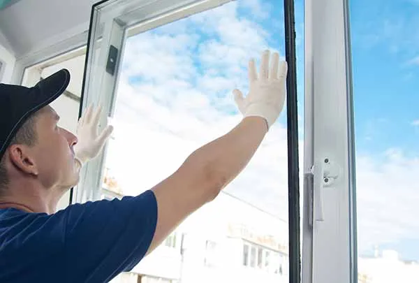 Technician installing residential window—Truhome LLC PA offers expert window and sealing services in Mount Pleasant PA.